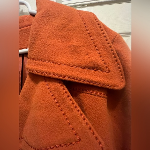 Vintage Burnt Orange Double Breasted Long Retro Wool Fit and Flare Peacoat - Picture 6 of 11